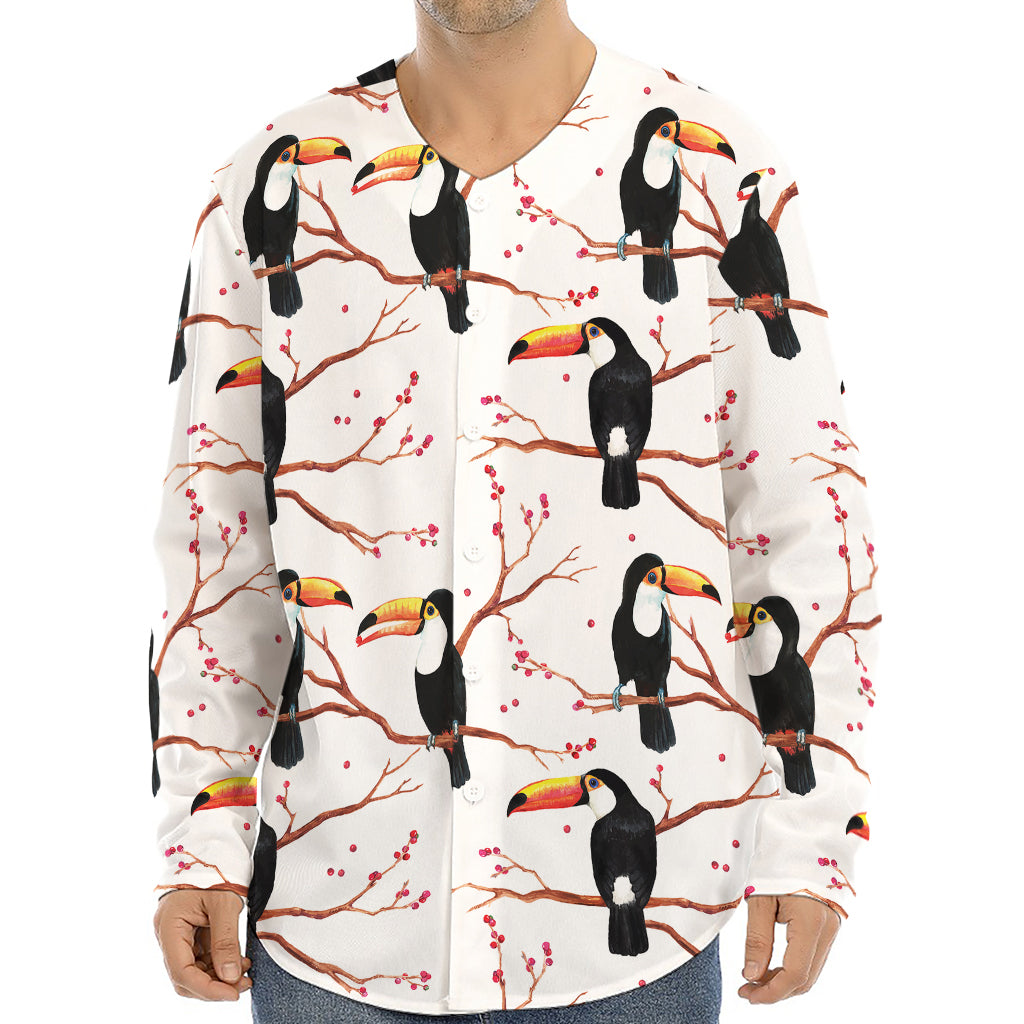 Toco Toucan Pattern Print Long Sleeve Baseball Jersey