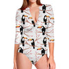 Toco Toucan Pattern Print Long Sleeve Swimsuit