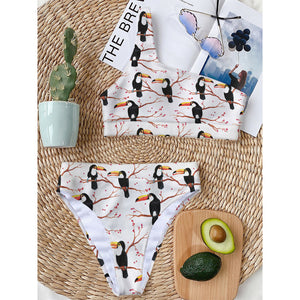 Toco Toucan Pattern Print One Shoulder Bikini Top