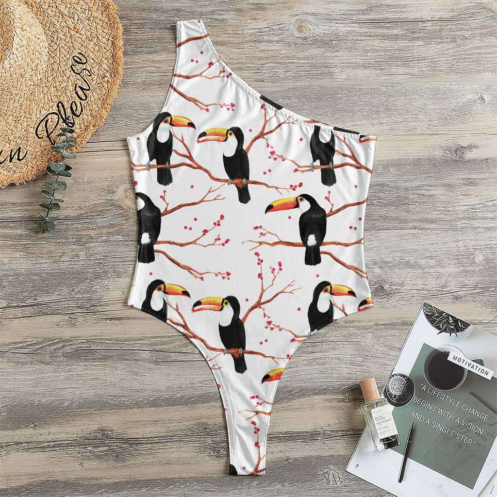 Toco Toucan Pattern Print One Shoulder Bodysuit