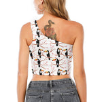 Toco Toucan Pattern Print One Shoulder Crop Top