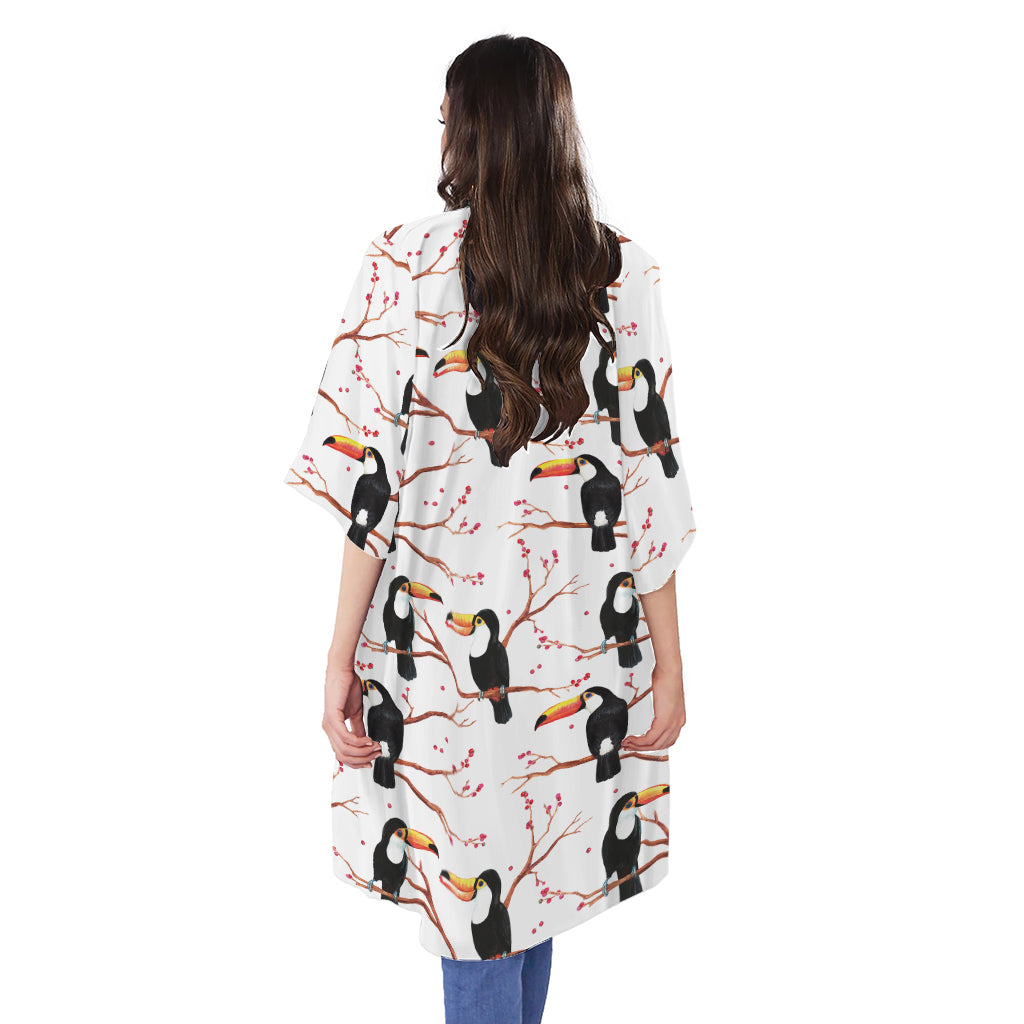 Toco Toucan Pattern Print Open Front Beach Cover Up