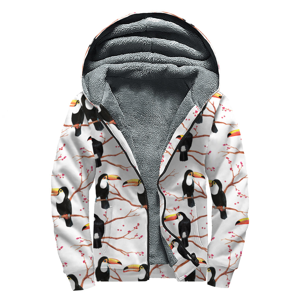 Toco Toucan Pattern Print Sherpa Lined Zip Up Hoodie