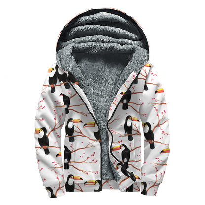 Toco Toucan Pattern Print Sherpa Lined Zip Up Hoodie