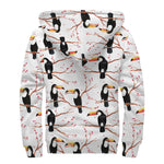 Toco Toucan Pattern Print Sherpa Lined Zip Up Hoodie
