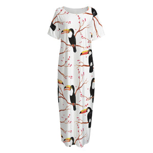 Toco Toucan Pattern Print Short Sleeve Long Nightdress