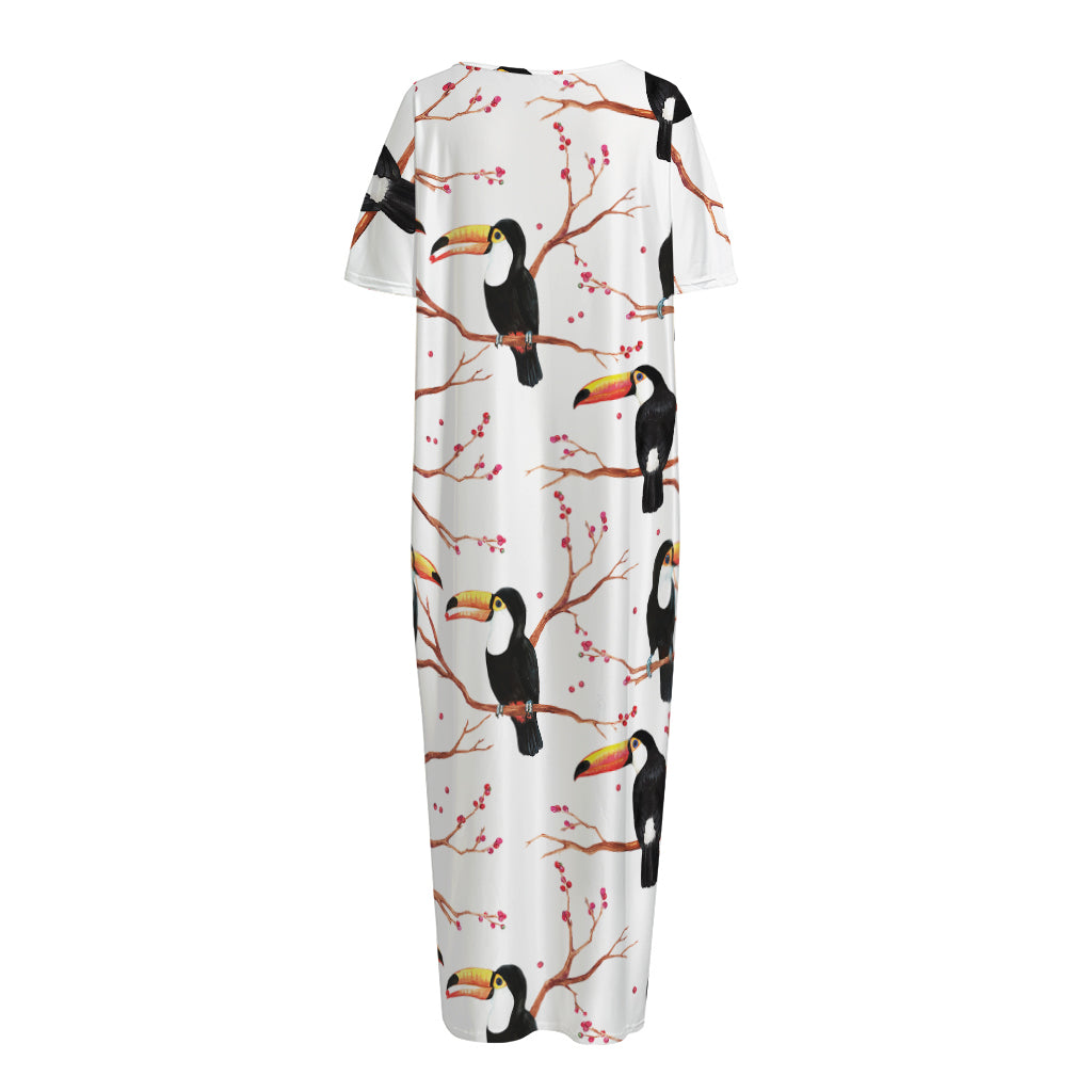 Toco Toucan Pattern Print Short Sleeve Long Nightdress