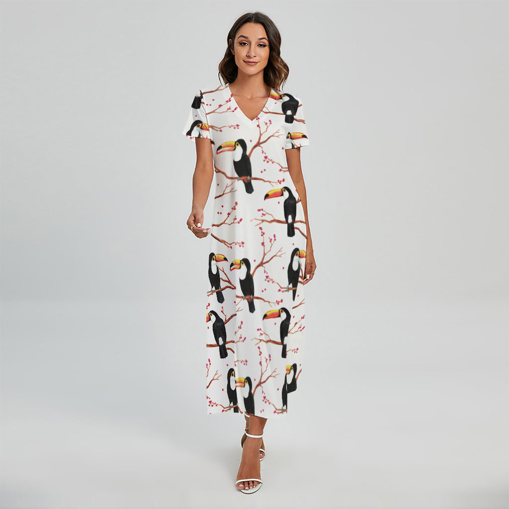 Toco Toucan Pattern Print Short Sleeve Maxi Dress