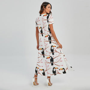 Toco Toucan Pattern Print Short Sleeve Maxi Dress