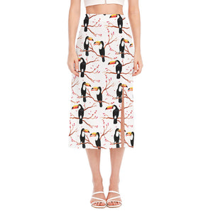 Toco Toucan Pattern Print Side Slit Midi Skirt