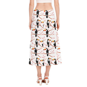 Toco Toucan Pattern Print Side Slit Midi Skirt