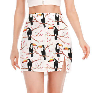 Toco Toucan Pattern Print Side Slit Mini Skirt