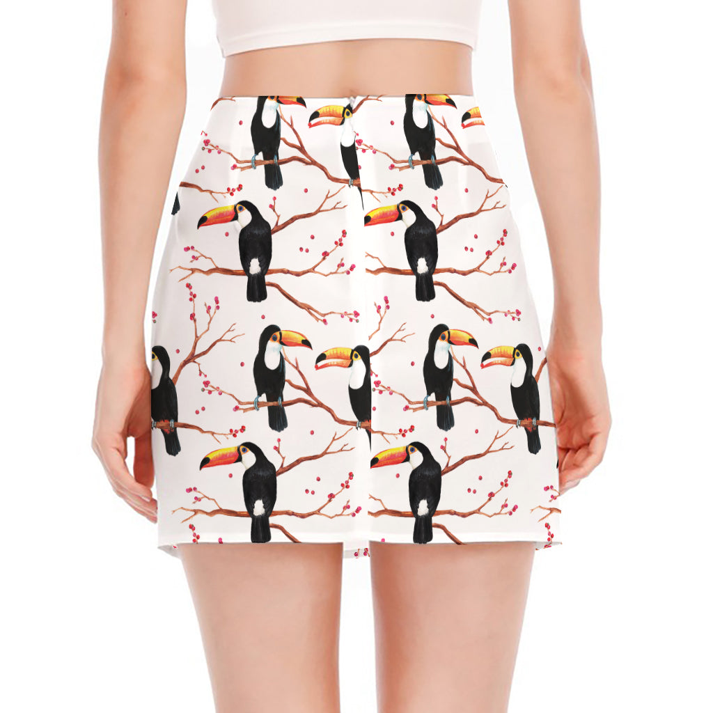 Toco Toucan Pattern Print Side Slit Mini Skirt