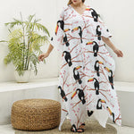 Toco Toucan Pattern Print Silk V-Neck Kaftan Dress