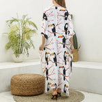 Toco Toucan Pattern Print Silk V-Neck Kaftan Dress