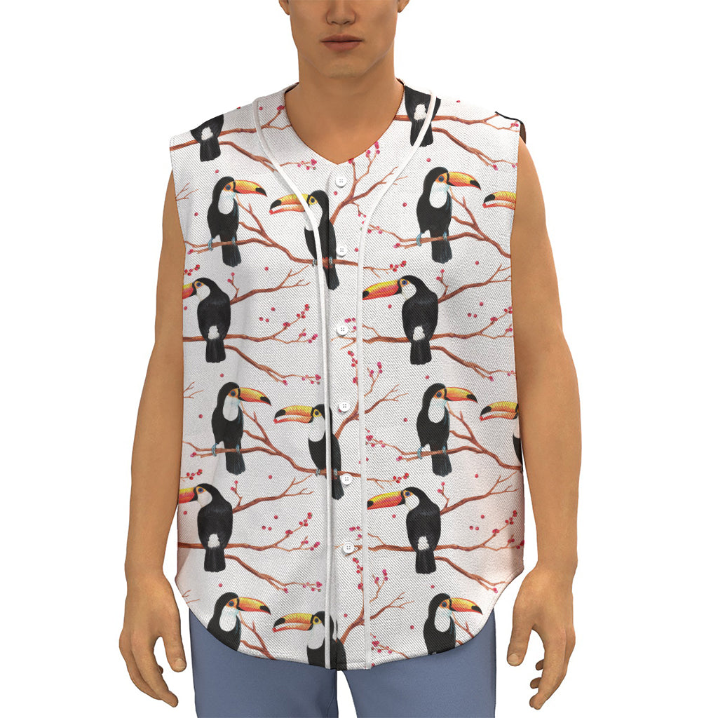 Toco Toucan Pattern Print Sleeveless Baseball Jersey