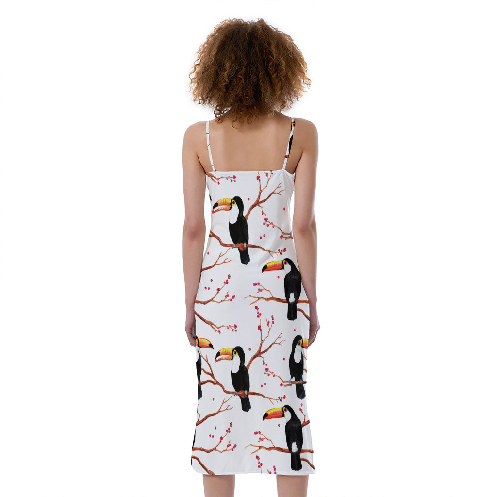 Toco Toucan Pattern Print Slim Fit Midi Cami Dress