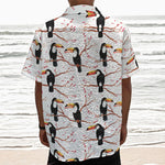 Toco Toucan Pattern Print Textured Short Sleeve Shirt