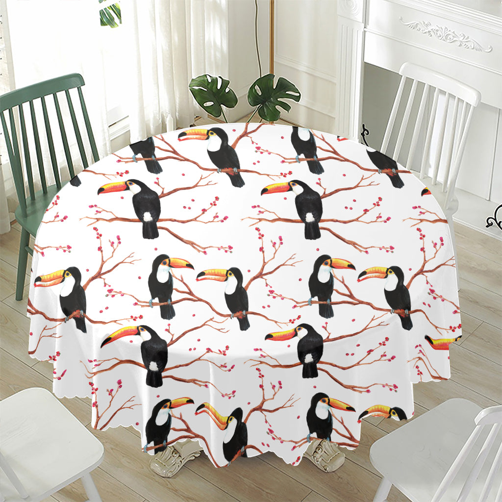 Toco Toucan Pattern Print Waterproof Round Tablecloth