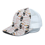 Toco Toucan Pattern Print White Mesh Trucker Cap
