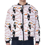 Toco Toucan Pattern Print Zip Sleeve Bomber Jacket