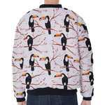Toco Toucan Pattern Print Zip Sleeve Bomber Jacket