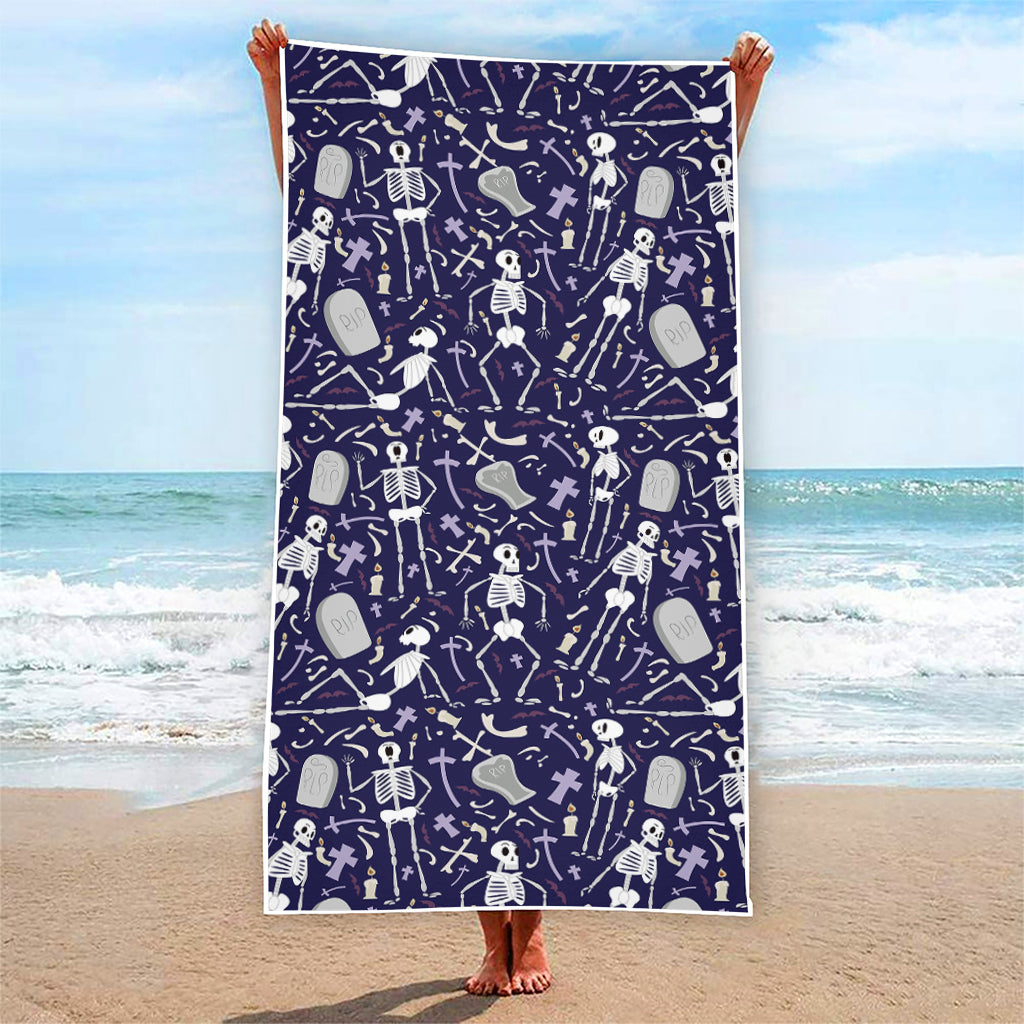 Tomb And Skeleton Pattern Print Beach Towel