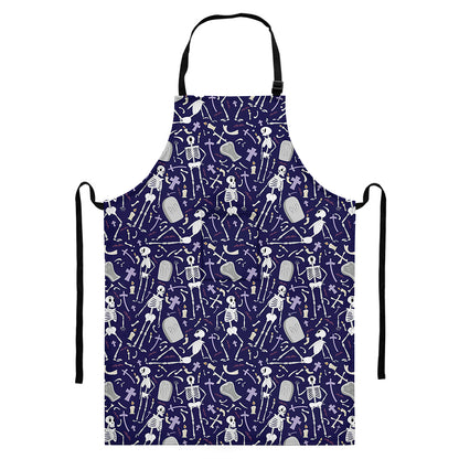 Tomb And Skeleton Pattern Print Bib Apron With Pocket