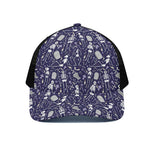 Tomb And Skeleton Pattern Print Black Mesh Trucker Cap