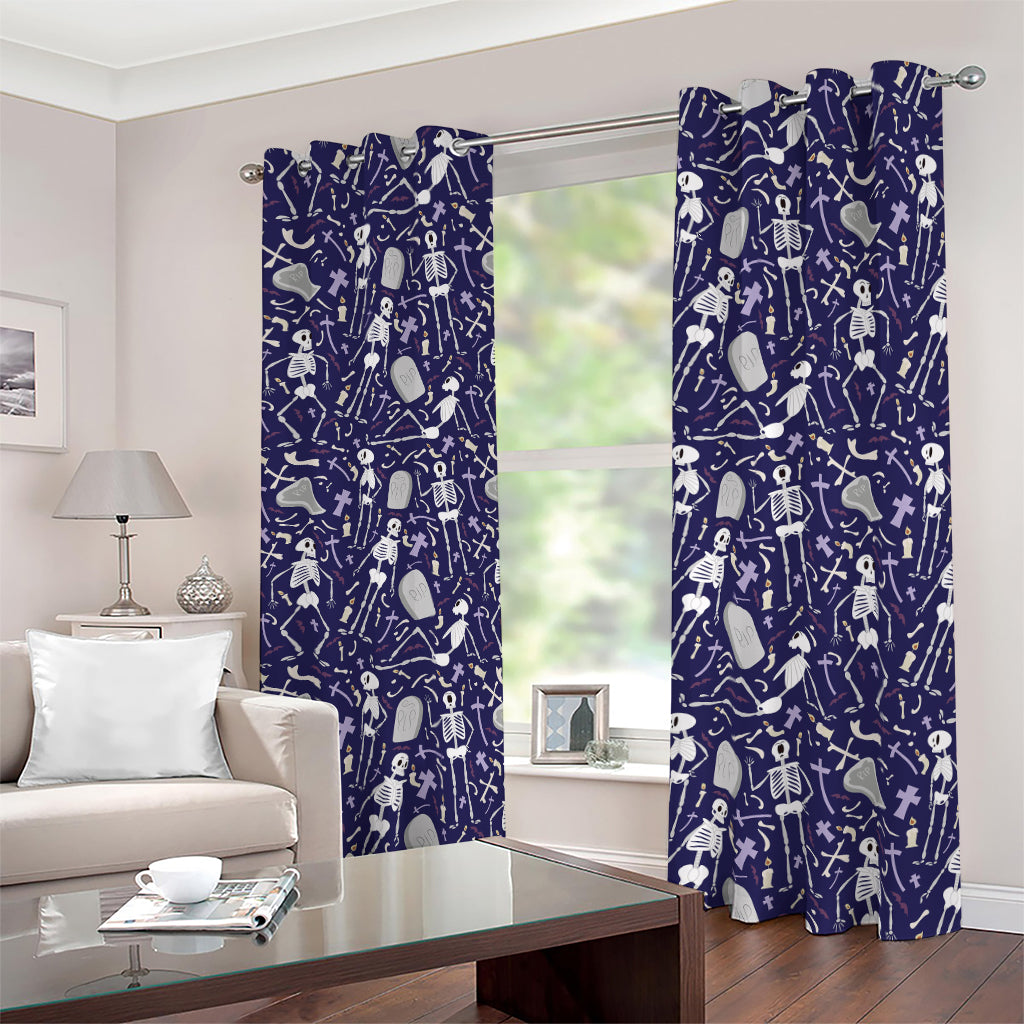 Tomb And Skeleton Pattern Print Blackout Grommet Curtains