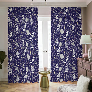 Tomb And Skeleton Pattern Print Blackout Pencil Pleat Curtains