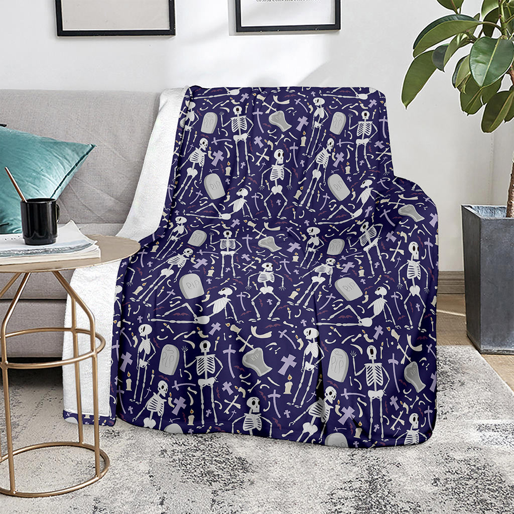 Tomb And Skeleton Pattern Print Blanket