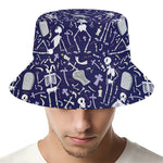 Tomb And Skeleton Pattern Print Bucket Hat