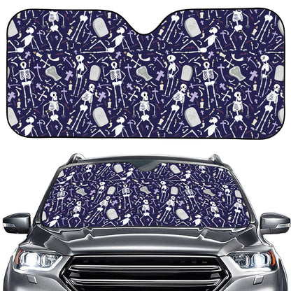 Tomb And Skeleton Pattern Print Car Windshield Sun Shade