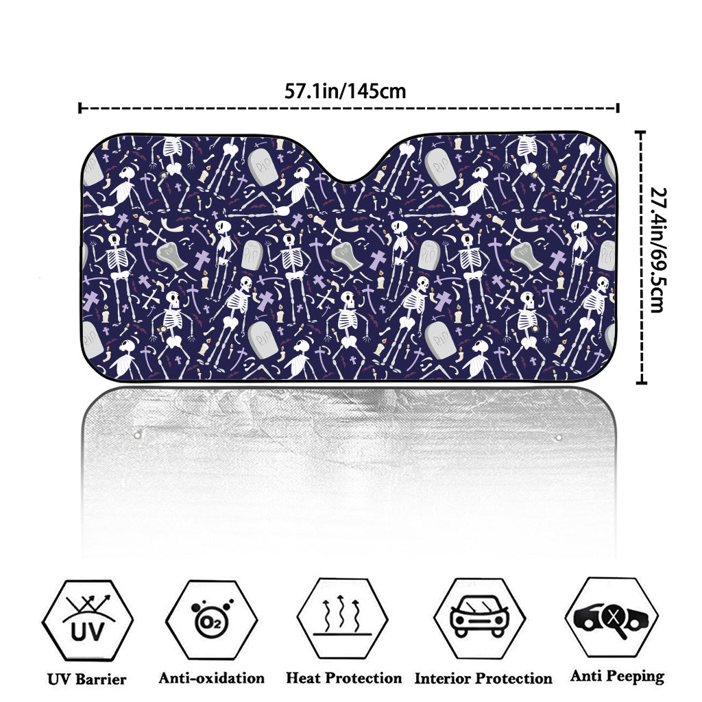 Tomb And Skeleton Pattern Print Car Windshield Sun Shade