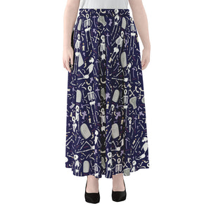 Tomb And Skeleton Pattern Print Chiffon Maxi Skirt