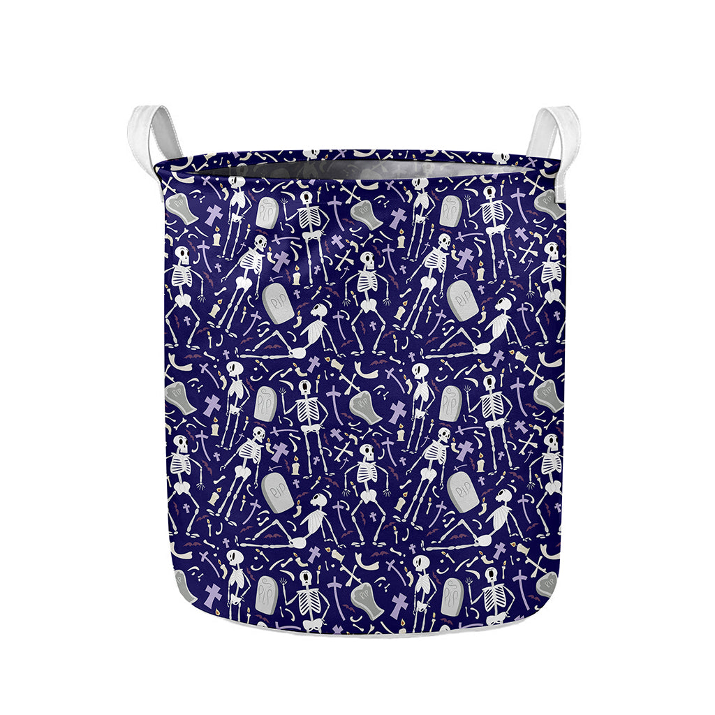 Tomb And Skeleton Pattern Print Collapsible Laundry Basket