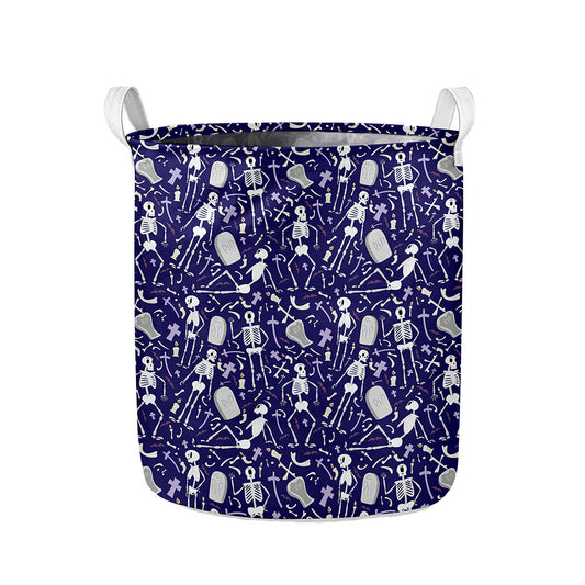 Tomb And Skeleton Pattern Print Collapsible Laundry Basket