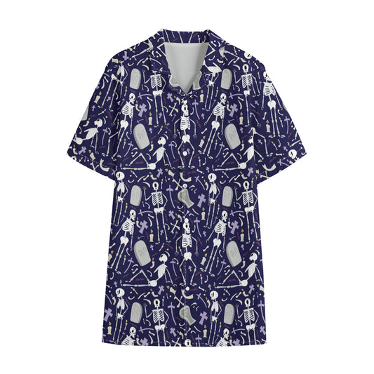 Tomb And Skeleton Pattern Print Cotton Hawaiian Shirt