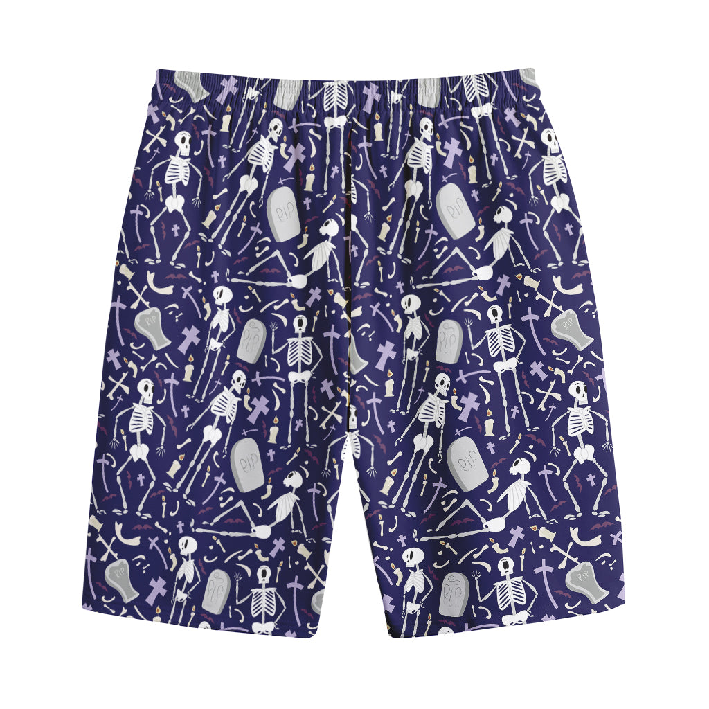 Tomb And Skeleton Pattern Print Cotton Shorts