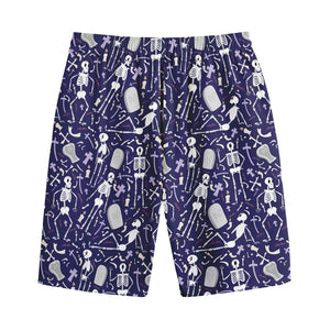 Tomb And Skeleton Pattern Print Cotton Shorts