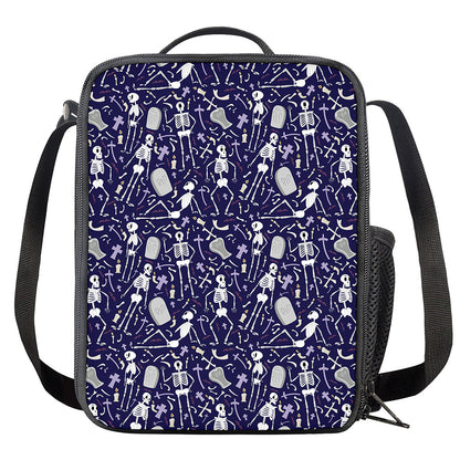 Tomb And Skeleton Pattern Print Crossbody Lunch Bag