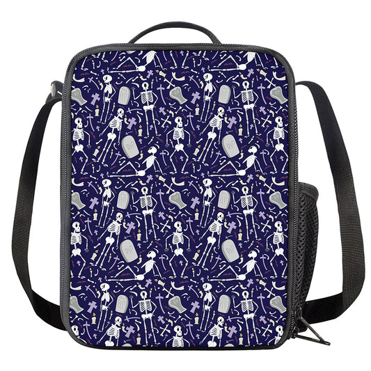 Tomb And Skeleton Pattern Print Crossbody Lunch Bag