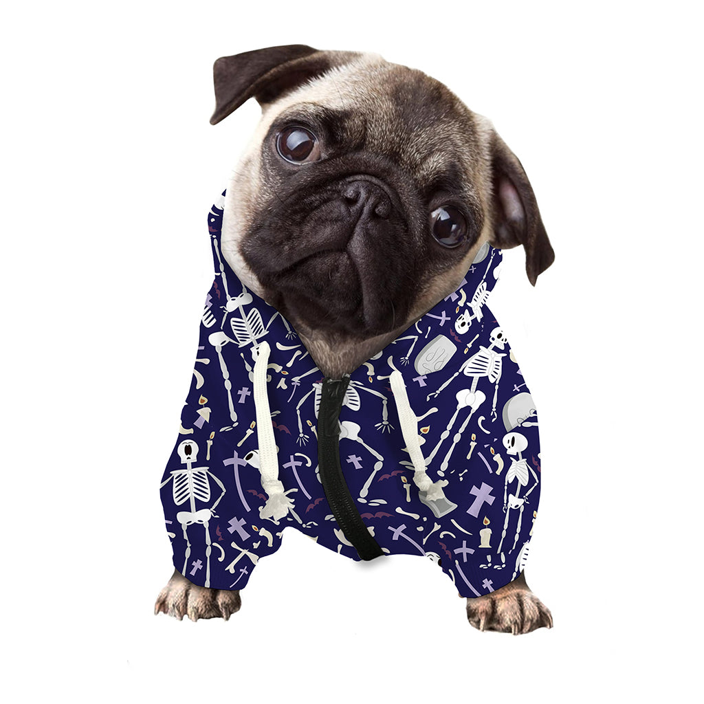 Tomb And Skeleton Pattern Print Dog Zip Up Hoodie