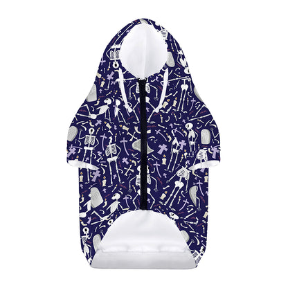 Tomb And Skeleton Pattern Print Dog Zip Up Hoodie