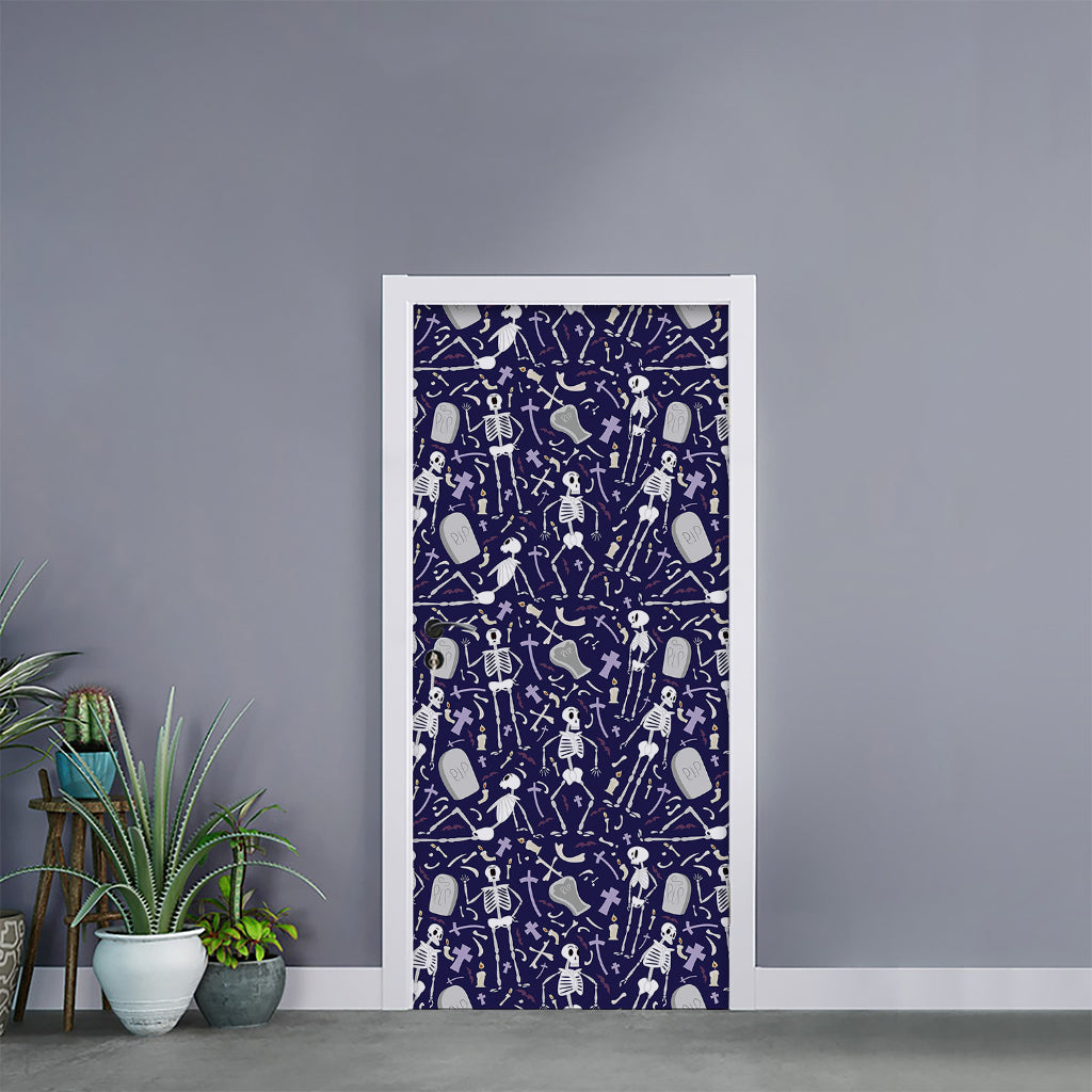 Tomb And Skeleton Pattern Print Door Sticker