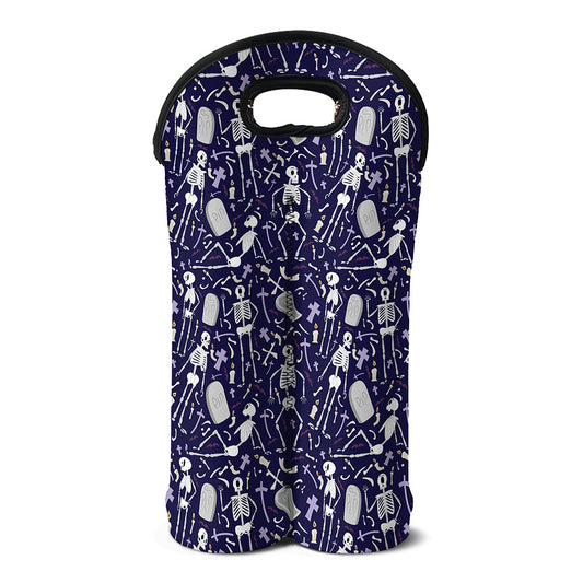 Tomb And Skeleton Pattern Print Double Neoprene Wine Tote
