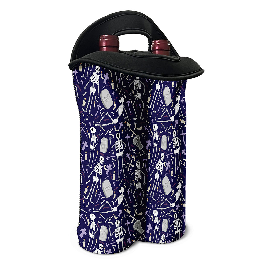 Tomb And Skeleton Pattern Print Double Neoprene Wine Tote