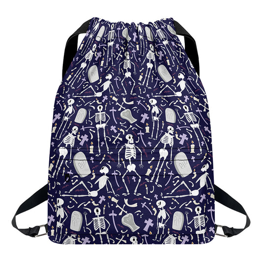 Tomb And Skeleton Pattern Print Drawstring Backpack