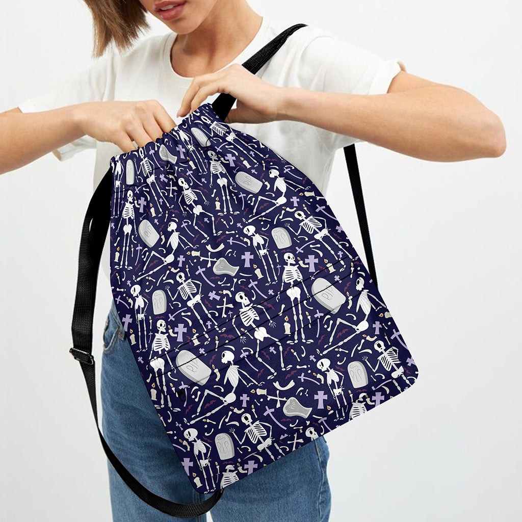 Tomb And Skeleton Pattern Print Drawstring Backpack
